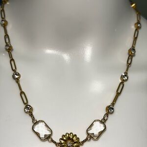 18k gold PVD Daisy crystal Handmade Necklace